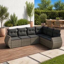 Garden Sofa Set 6 Piece Outdoor Furniture Grey Poly Rattan Modular Patio Seating