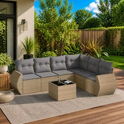 7 Piece Garden Sofa Set with Storage Cushions Beige Outdoor Patio Furniture
