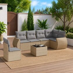 Outdoor Sofa Set 7 Piece Beige Garden Furniture with Cushions Modular Patio