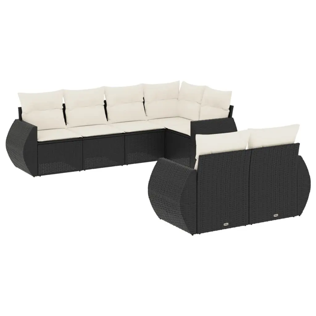 Garden Sofa Set 7 Piece Outdoor Furniture Black Poly Rattan Patio Seating