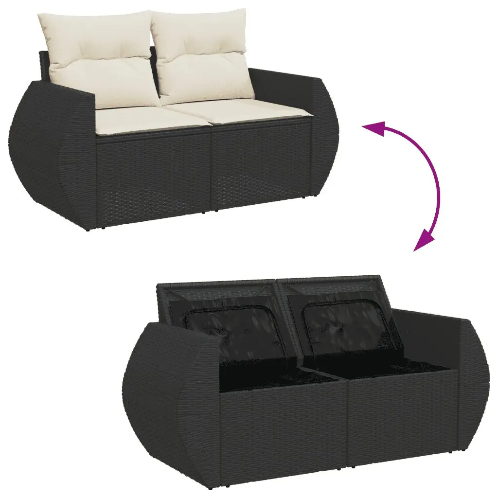 Garden Sofa Set 7 Piece Outdoor Furniture Black Poly Rattan Patio Seating