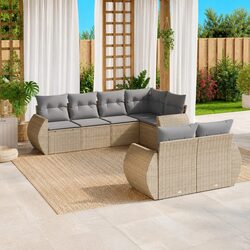 Outdoor Garden Sofa Set 7 Piece Beige Poly Rattan Patio Furniture with Storage