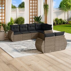 Garden Sofa Set 7 Piece Outdoor Furniture Grey Poly Rattan Modular Patio Seating