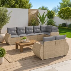8 Piece Garden Sofa Set Beige Poly Rattan Outdoor Furniture Patio Sectional