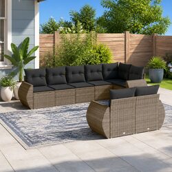 Concise 8 Piece Grey Garden Sofa Set with Cushions
