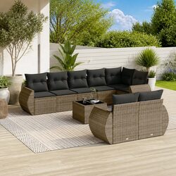Garden Sofa Set 9 Piece Outdoor Furniture Patio Grey Poly Rattan Modular Lounge