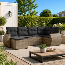 Garden Sofa Set 6 Piece Outdoor Furniture Grey Poly Rattan Patio Lounge Seating