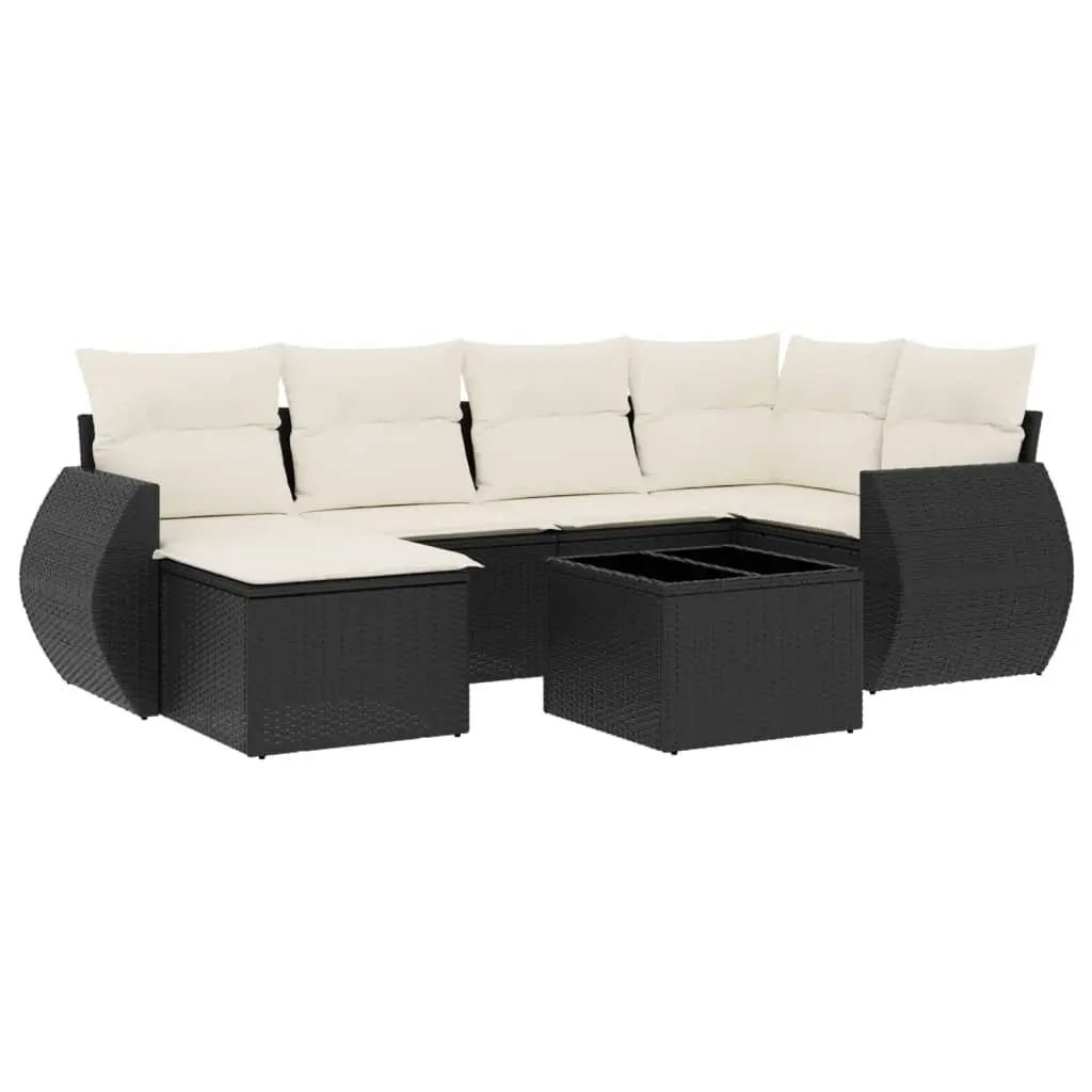 Outdoor Lounge Furniture Set 7 Piece Garden Sofa Poly Rattan Black Patio
