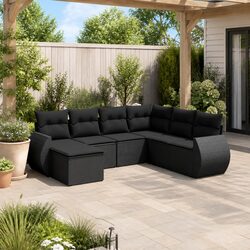 Concise 7-Piece Garden Sofa Set in Black Rattan