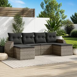 Garden Sofa Set 6 Piece Outdoor Furniture Grey Poly Rattan Patio Seating with