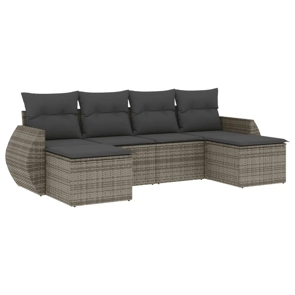 Garden Sofa Set 6 Piece Outdoor Furniture Grey Poly Rattan Patio Seating with