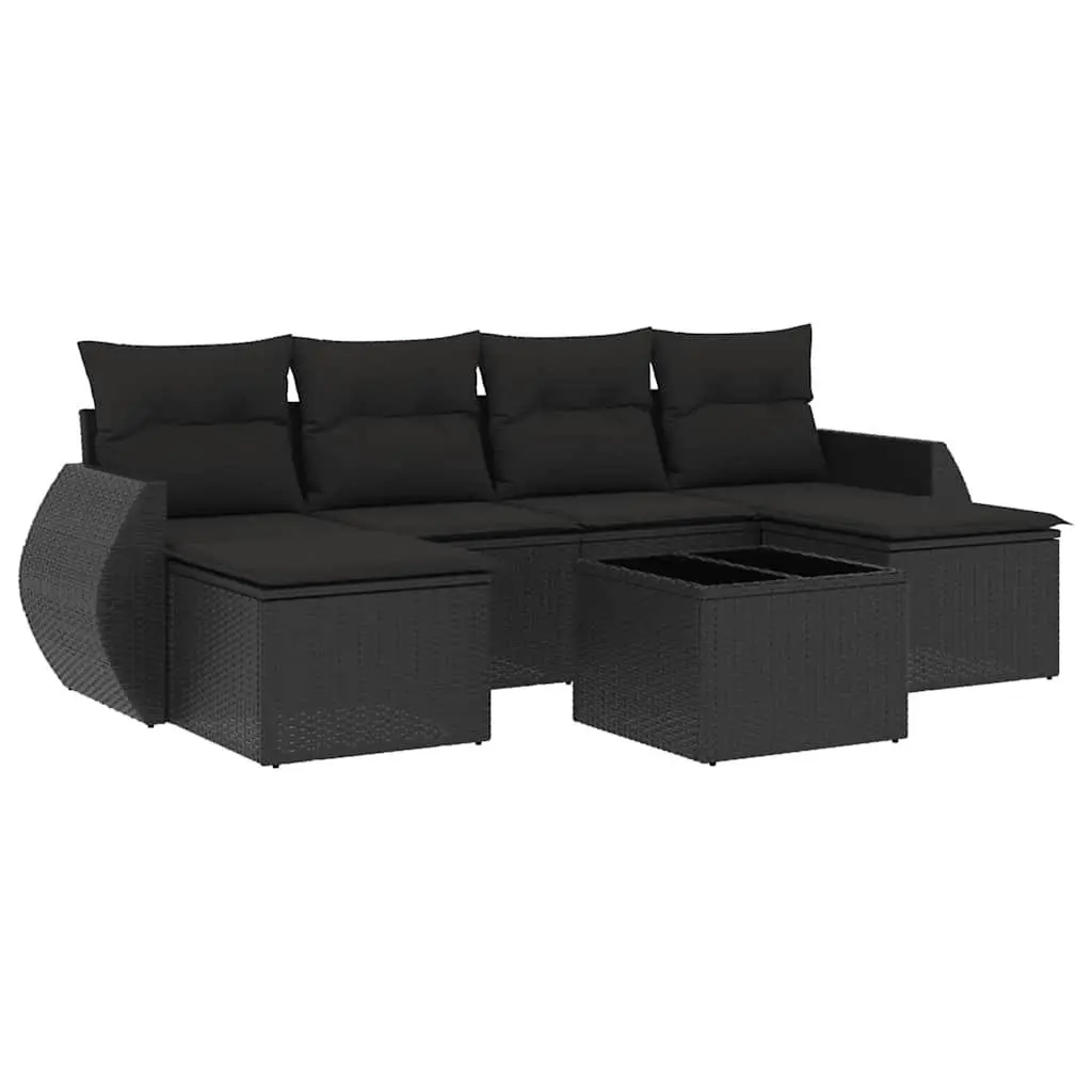 7 Piece Outdoor Garden Sofa Set Black Poly Rattan Patio Furniture with Storage