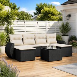 Garden Sofa Set 7 Piece Outdoor Furniture Patio Seating Black Poly Rattan with
