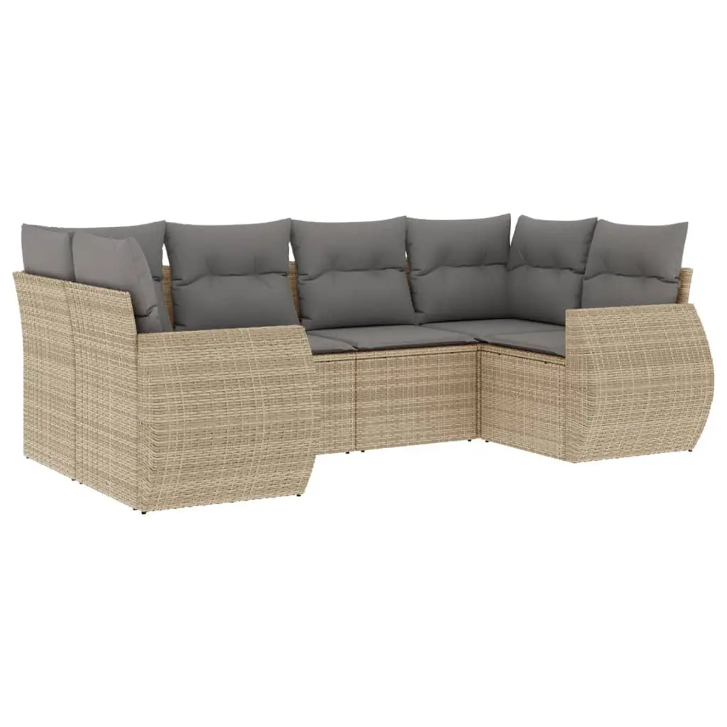 Garden Sofa Set 6 Piece Outdoor Furniture Beige Poly Rattan Patio Seating