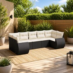 7 Piece Garden Sofa Set Outdoor Furniture Black Poly Rattan Patio Sectional