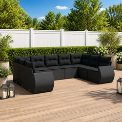 Garden Sofa Set 9 Piece Outdoor Patio Furniture Black Poly Rattan Modular