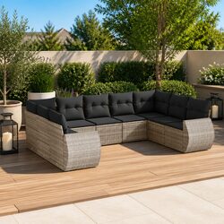 Garden Sofa Set 9 Piece Outdoor Furniture Patio Seating Grey Rattan with