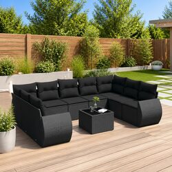 Garden Sofa Set 10 Piece Outdoor Furniture Black Poly Rattan Patio Seating