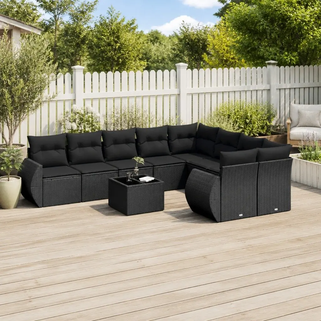 Garden Sofa Set Black 10 Piece Modular Outdoor Furniture with Storage Function and Removable Cushion Covers