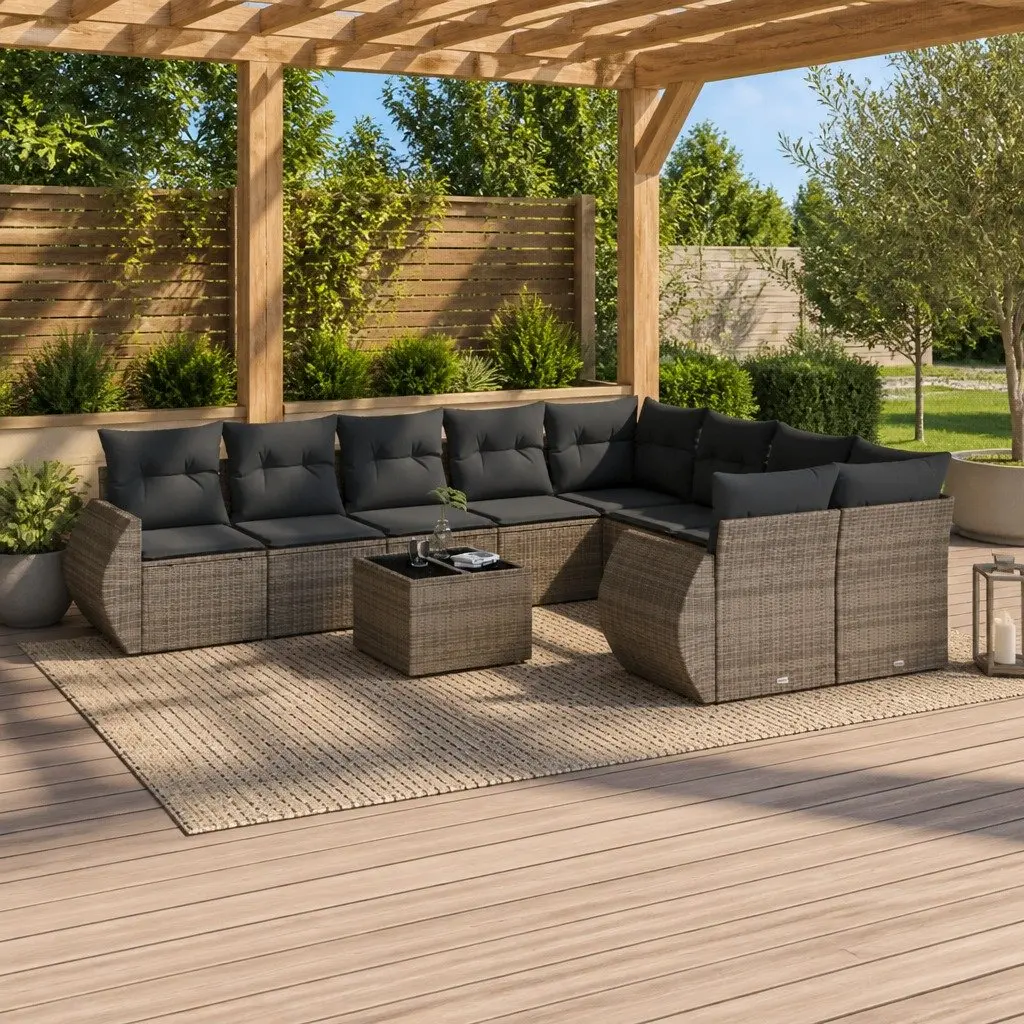 Garden Sofa Set 10 Piece Outdoor Furniture Grey Poly Rattan Patio Seating