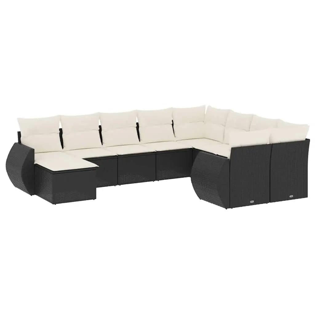 Garden Sofa Set 10 Piece Outdoor Furniture Patio Black Poly Rattan with Cushions