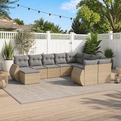 Garden Sofa Set 10 Piece Outdoor Furniture Patio Sectional Beige Poly Rattan