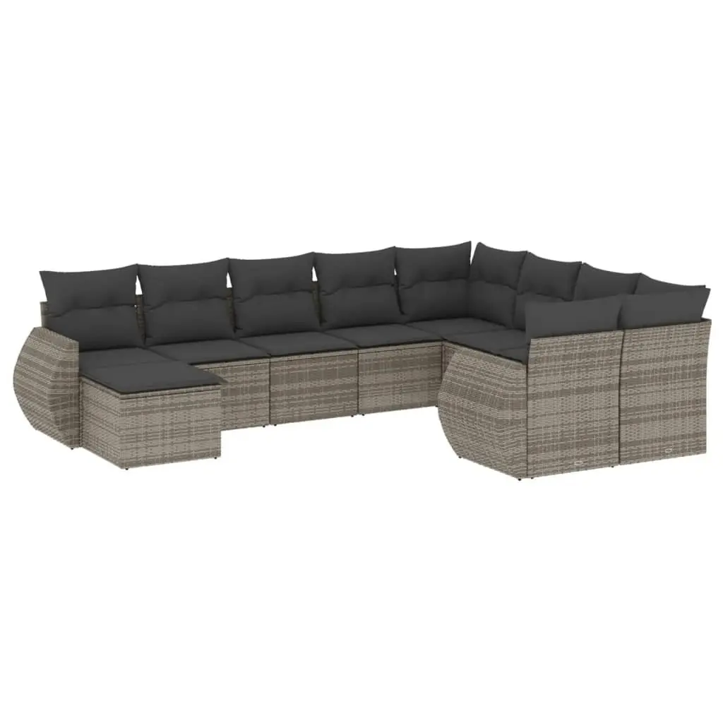 Garden Sofa Set 10 Piece Outdoor Furniture Modular Grey Poly Rattan Patio