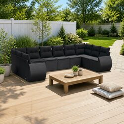 Garden Sofa Set 10 Piece Outdoor Furniture Patio Sectional Black Poly Rattan