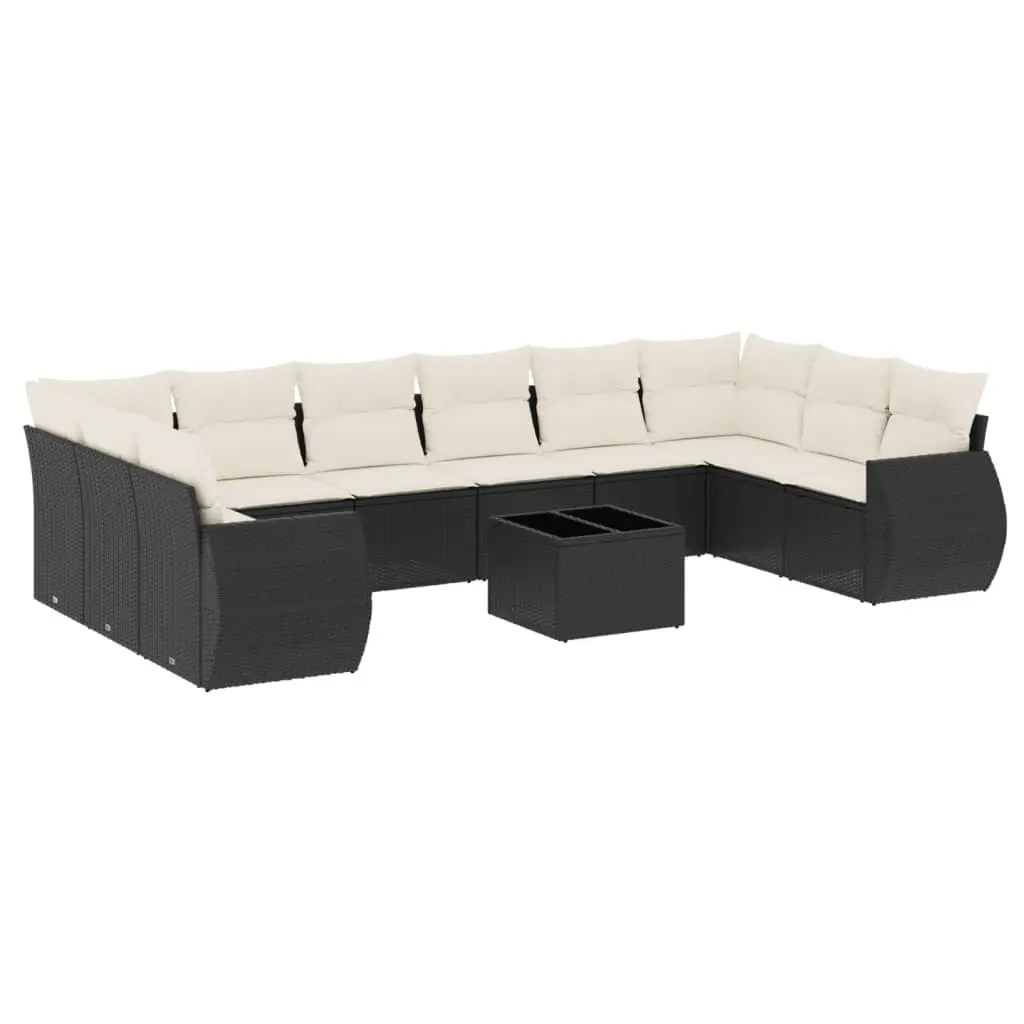 Garden Sofa Set 11 Piece Outdoor Furniture Patio Lounge Black Poly Rattan