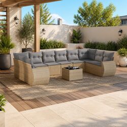 Garden Sofa Set 11 Piece Outdoor Furniture Patio Beige Poly Rattan with Cushions