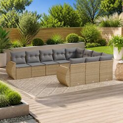 Concise 10-Piece Beige Sofa Set for Outdoor Spaces
