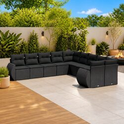 Garden Sofa Set 10 Piece Outdoor Furniture Patio Sectional Black Poly Rattan