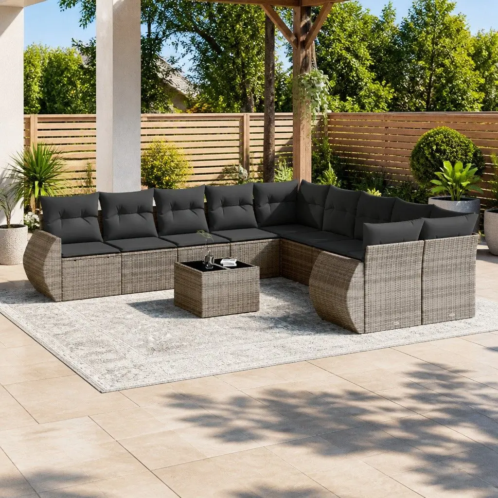 10 Piece Garden Sofa Set Grey Poly Rattan Outdoor Furniture Patio Sectional
