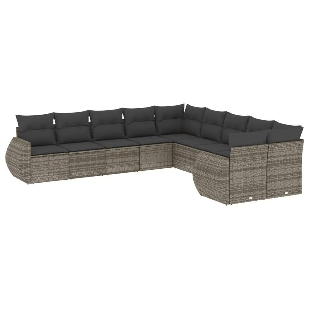 10 Piece Garden Sofa Set Grey Poly Rattan Outdoor Furniture Patio Sectional