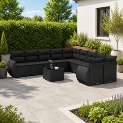 Compact 11-Piece Black Sofa Set for Your Garden