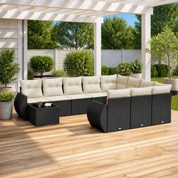 Garden Sofa Set 11 Piece Outdoor Furniture Black Poly Rattan Modular Patio