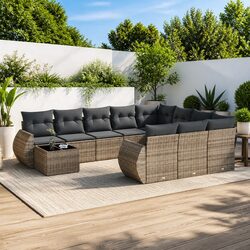 11-Piece Grey Rattan Sofa Set for Patios