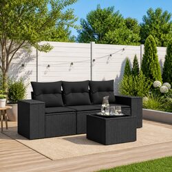 Garden Sofa Set 4 Piece Outdoor Furniture Black Poly Rattan Patio Lounge Modular