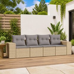 Garden Sofa Set 4 Piece Outdoor Furniture Patio Beige Poly Rattan with Cushions