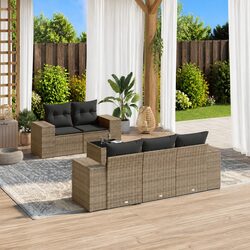 Garden Sofa Set 6 Piece Outdoor Furniture Grey Poly Rattan Patio Sectional with