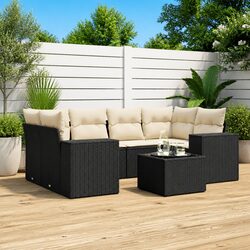 Concise 7 Piece Garden Sofa Set in Black Rattan