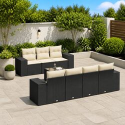 Garden Sofa Set 8 Piece Outdoor Furniture Black Poly Rattan with Cushions