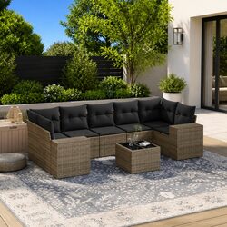 Garden Sofa Set 8 Piece Outdoor Furniture Grey Poly Rattan Patio with Storage