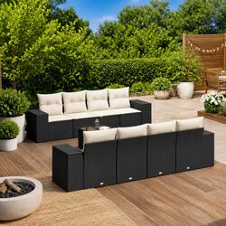Durable 9-Piece Modular Garden Sofa Set in Black