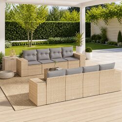 Outdoor Garden Sofa Set 9 Piece Patio Furniture Beige with Cushions Storage