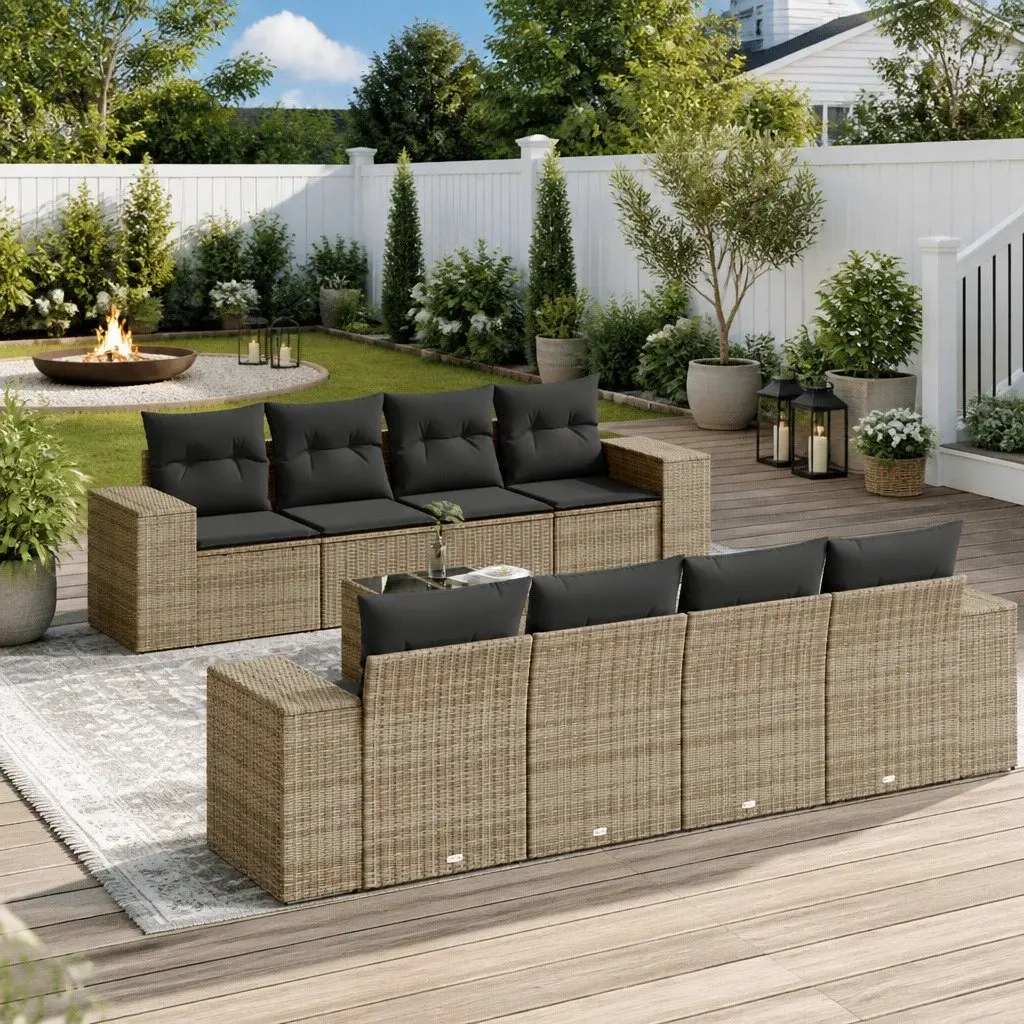 Garden Sofa Set 9 Piece Outdoor Furniture Patio Lounge Grey Poly Rattan with