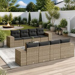 Garden Sofa Set 9 Piece Outdoor Furniture Patio Lounge Grey Poly Rattan with