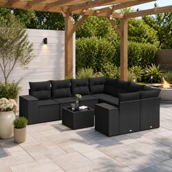 Garden Sofa Set 9 Piece Outdoor Furniture Poly Rattan Black Patio Lounge with