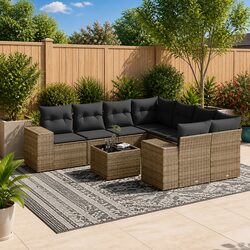 Garden Sofa Set 9 Piece Outdoor Furniture Patio Sectional Grey Poly Rattan with