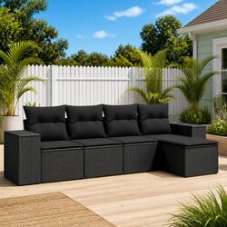 Garden Sofa Set 5 Piece Outdoor Furniture Patio Lounge Black Poly Rattan Modular